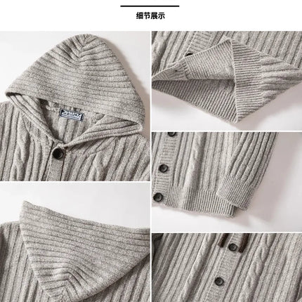 Men's Autumn/Winter Luxury Fashion Men's Knitted Sweater Sweater Pit Strip Long Sleeve Hooded Cardigan Top Coat