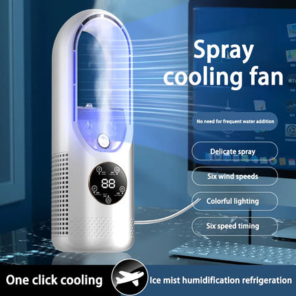 Ventilatore Elettrico Senza Pale Lenovo, Ventilatore USB per Raffreddamento, Mini Condizionatore a 6 Velocità, Ventilatore Portatile da Scrivania Senza Pale con Umidificatore