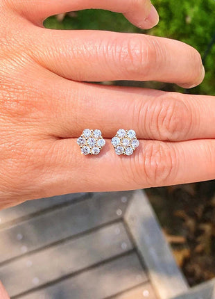 Moissanite Stud Earrings for Women Luxury Women Full Moissanite Stud Earrings Flower D Color Women's Moissanite Set Jewerly PlatiNum