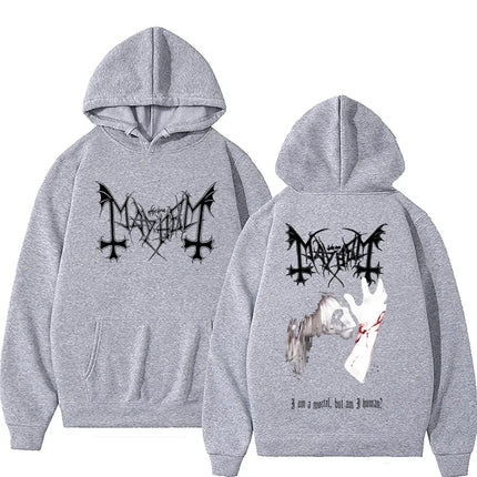 Death Black Metal Mayhem Print Hoodie Men Women Vintage Casual Hooded Tracksuit Male Fashion Gothic Rock Oversized Streetwear PlatiNum