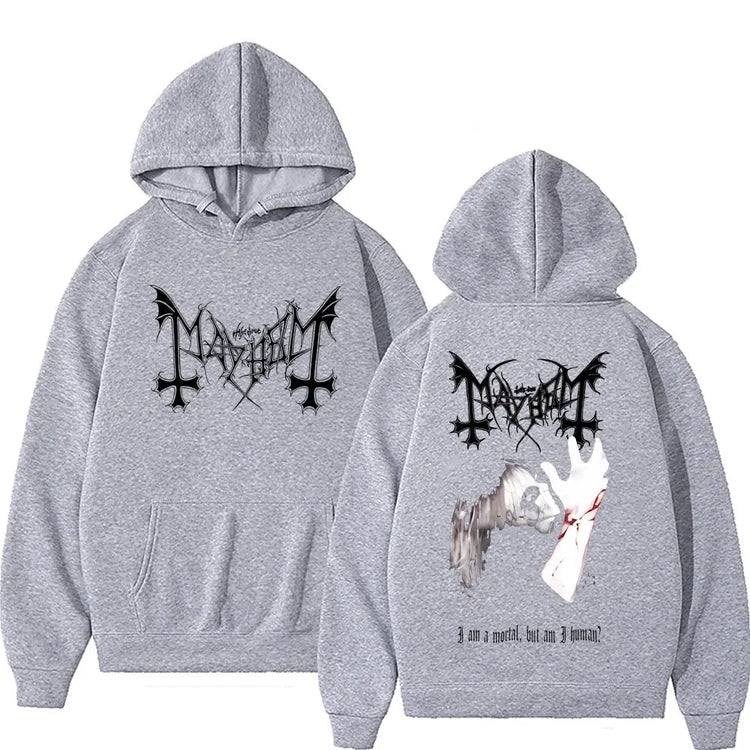 Death Black Metal Mayhem Print Hoodie Men Women Vintage Casual Hooded Tracksuit Male Fashion Gothic Rock Oversized Streetwear PlatiNum