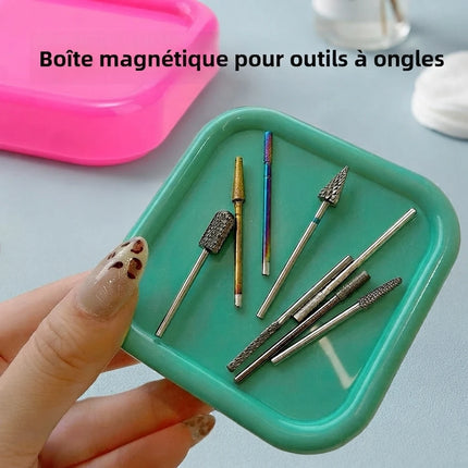 Portable Magnetic Nail Art Organizer Tray Cat Eyes Design Storage Container for Nail Grinding Heads Tool Holder
