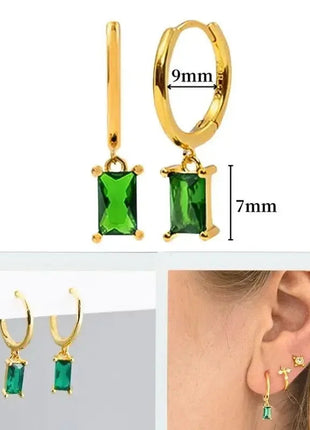 925 Sterling Silver Needle Green Zircon Gold Earrings Heart Hoop Earrings for Women Delicate Stud Earrings Luxury Jewelry Gifts PlatiNum