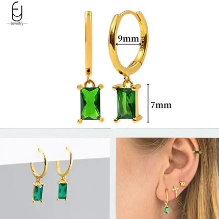 925 Sterling Silver Needle Green Zircon Gold Earrings Heart Hoop Earrings for Women Delicate Stud Earrings Luxury Jewelry Gifts PlatiNum