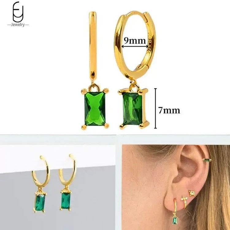 925 Sterling Silver Needle Green Zircon Gold Earrings Heart Hoop Earrings for Women Delicate Stud Earrings Luxury Jewelry Gifts PlatiNum