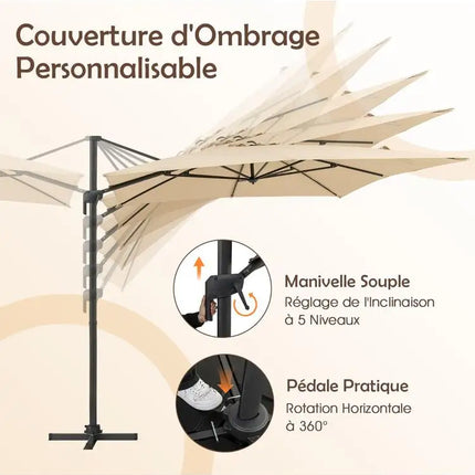 Ombrellone a braccio laterale da patio da 294 cm, quadrato, con rotazione - Beige