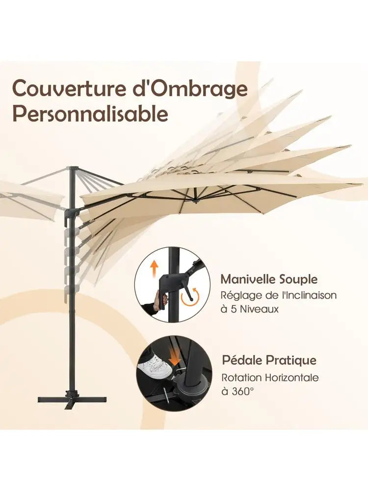 Ombrellone a braccio laterale da patio da 294 cm, quadrato, con rotazione - Beige