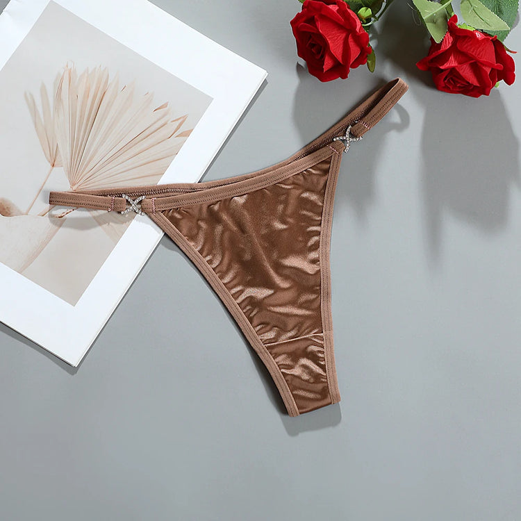 SexyLingerie  Women's Lingerie Underwear Seamless Satin Rhinestone Thong Skin-friendly Breathable Low Rised Diaments Briefs G St