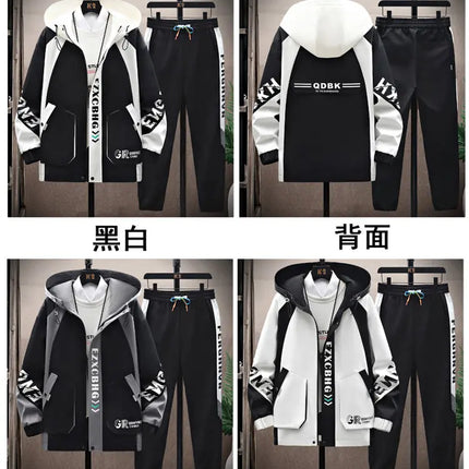 Spring Autumn Casual Men Sets Jacket + Pants Two Pieces Fashion Korean Trend Hooded Baseball Uniform Suit Man Outfit