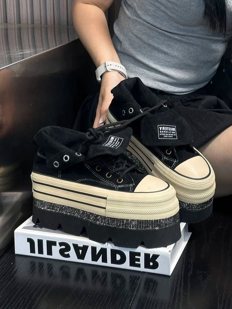 Autumn Winter High Heels Shoes Female Hip Hop Platform Chunky Sneakers Thick Bottom Shoes Short Ankle Boots Casual Fashion Shoe