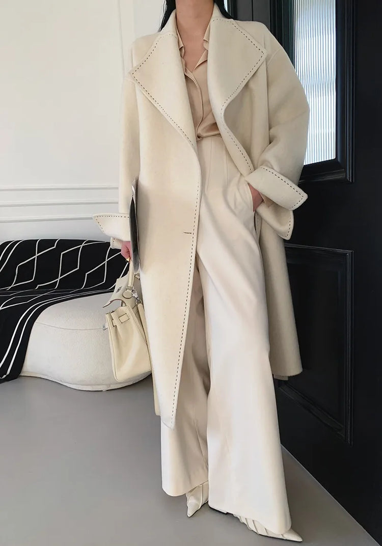 New Solid Korean Style Women Wool Coat Arch Needle Large Neck Versatile Fashion Texture Double Sided Trench Coats Female Winter