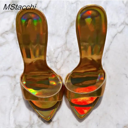 Women's Stiletto Heel Open Toe Sandals, Starry Summer Style, with Dazzling Laser Colors, 2026