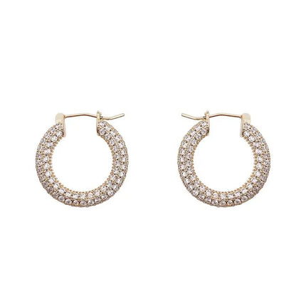 Stainless Steel Gold Color Large Round Hoop Earrings for Women Exquisite Shiny Zircon Circle Huggie Chunky Earring Jewelry Gifts PlatiNum