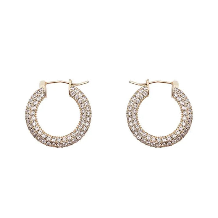 Stainless Steel Gold Color Large Round Hoop Earrings for Women Exquisite Shiny Zircon Circle Huggie Chunky Earring Jewelry Gifts PlatiNum