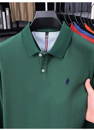 Polo à manches longues de marque haut de gamme 100 % coton, nouveau t-shirt décontracté à revers pour homme d'affaires, confort de luxe avec broderie Paul poney