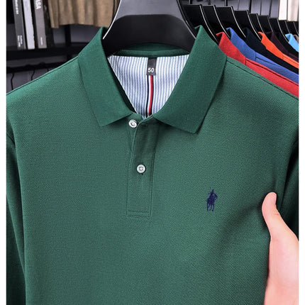 High-end branded long-sleeved polo shirt, 100% cotton, new business men's leisure lapel t-shirt, luxury comfort with Paul pony embroidery