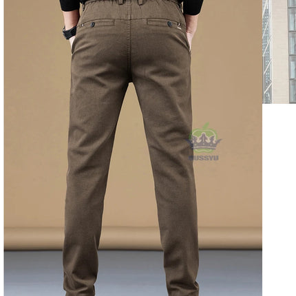 Autumn Winter Cotton Fabric Stretch Casual Pants Men Slim Fit Grey Black Korea Work Classic Brown Cargo Trousers Male 28-38