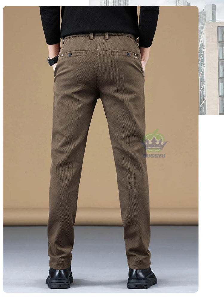 Autumn Winter Cotton Fabric Stretch Casual Pants Men Slim Fit Grey Black Korea Work Classic Brown Cargo Trousers Male 28-38