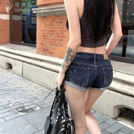 Jeans for Women Low Rise Curled Denim Shorts Skinny Summer New Y2k Spicy Girl Casual Streetwear Sexy Nightclub DJ Mini Shorts PlatiNum