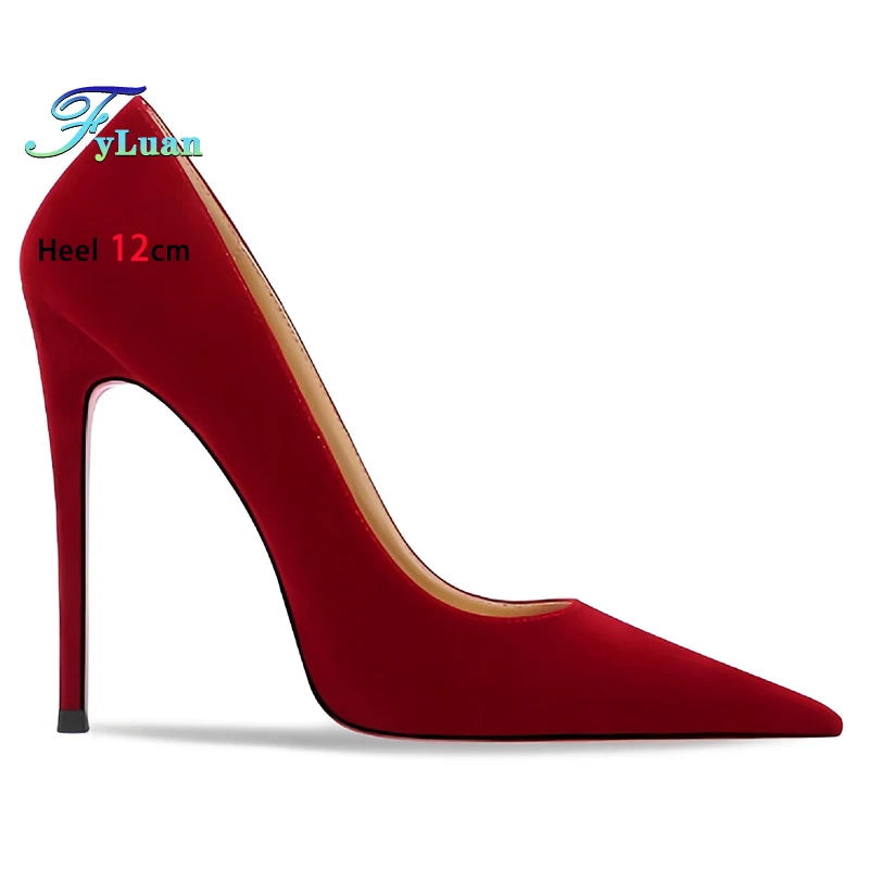 Wine Red High Heels 12cm 10cm 8cm Women Shoes Thin Heels Pointed Head Ladies Pumps Shallow Mouth Stiletto Party Large Size Shoes