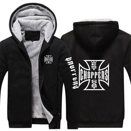 West Coast Choppers 2024 New Men's Hoodies Jacket Winter Thick Warm Fleece Zipper Hoodies Coat Casual Tracksuit Sportwear PlatiNum