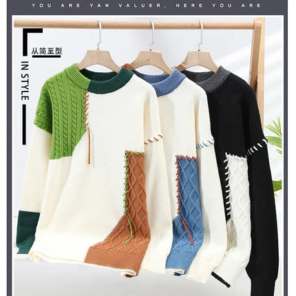 2025 New Patchwork Sweater Trend High Street Fashion Autumn and Winter Warm Men's Top Hip-hop Street Clothing
