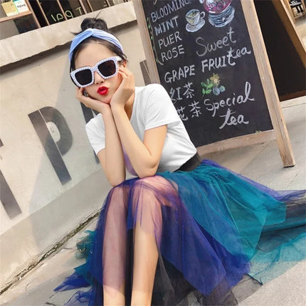 Tutu estivo gonna donna Harajuku Casual Tulle Bottom Jupe Femme Faldas moda vita alta Midi Mesh gonne abbigliamento donna Saia