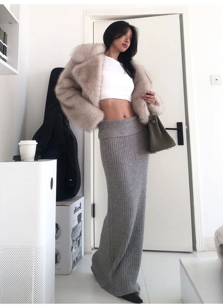 ZADORIN Luxury Designer Gradient Faux Fur Coat Women Jacket Fashion Lapel Cropped Fluffy Coat Winter Clothes Women Outerwears
