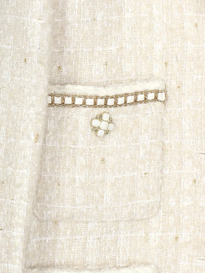 Women High Quality Long Sleeve Jacket Small Fragrance Autumn Winter Simple Fashion French Tweed Woven Office Lady Elegant Jacket