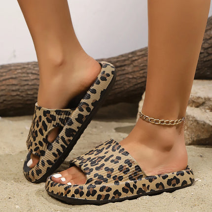 Pantofole estive con stampa leopardata per donna Scivoli da doccia per interni con suola spessa alla moda Sandali da spiaggia sexy Calzature versatili da donna