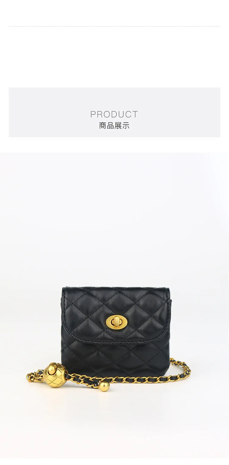 Women's Leather Slanting Belt Bag Detachable Adjustable Chain Strap Shoulder Bag Fashion Wallet Hanging Pouch Belt Bag PlatiNum