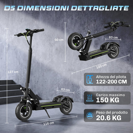 Monopattino elettrico Todimart D5S 490W 48V 10.4AH, autonomia 24KM, pneumatici fuoristrada da 10 pollici, sistema di sospensioni rigide, monopattino elettrico per adulti con APP.