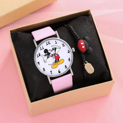 Nuovo set di braccialetti per orologi da donna Disney per bambini Confezione regalo Moda Topolino Orologi da cartone animato per bambini Bracciali da donna con scatola platinumshop