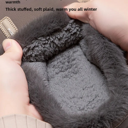 2026 New Large Size Mens Winter Cotton Slippers Thickened Non Slip Sole Indoor Home PU Plush Warm Slippers for Men