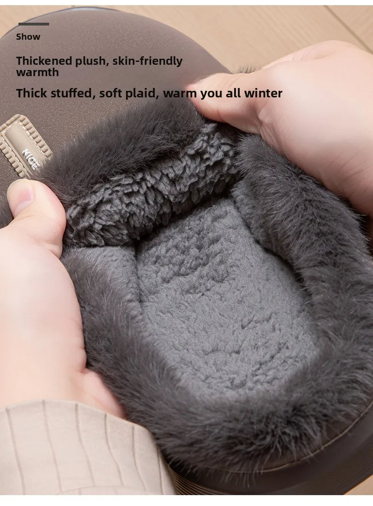 2026 New Large Size Mens Winter Cotton Slippers Thickened Non Slip Sole Indoor Home PU Plush Warm Slippers for Men