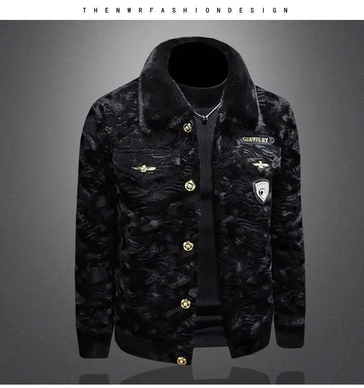 Winter Men Gold Mink Fur Thickened Sheepskin Water-Repellent One-Piece Collar Coat Mens Wool Trench Coat Manteau Homme Hiver