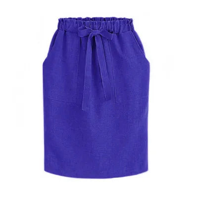 Elegante Gonna Midi Verde in Cotone da Donna, Stile Matita per Ufficio, Vita Elastica con Dettaglio Fiocco, Primavera Estate 2026