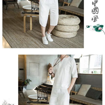 Stile giapponese Kimono T-shirt a maniche corte Pantaloni Due pezzi Top da uomo Pantaloni Abiti da uomo Giappone Harajuku Yukata Cardigan Costume