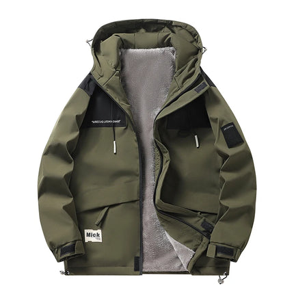 Plus Size Male Waterproof Windproof Hooded Jacket Autumn Winter New Fashion Men Casual Loose Fleece Thick Warm High Quality Coat