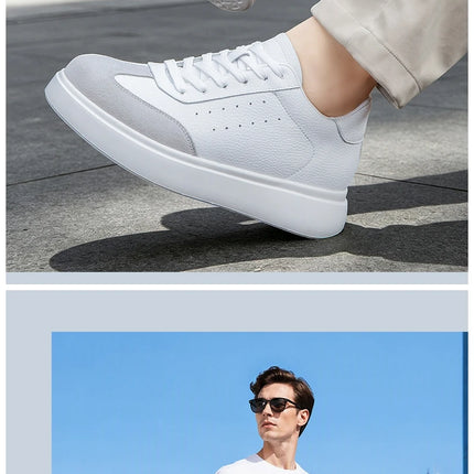 7CM Invisible Height Elevator Shoes for Men Breathable Comfort Leather Casual Sneakers Thick Platform Sole Lace Up Lift Sports