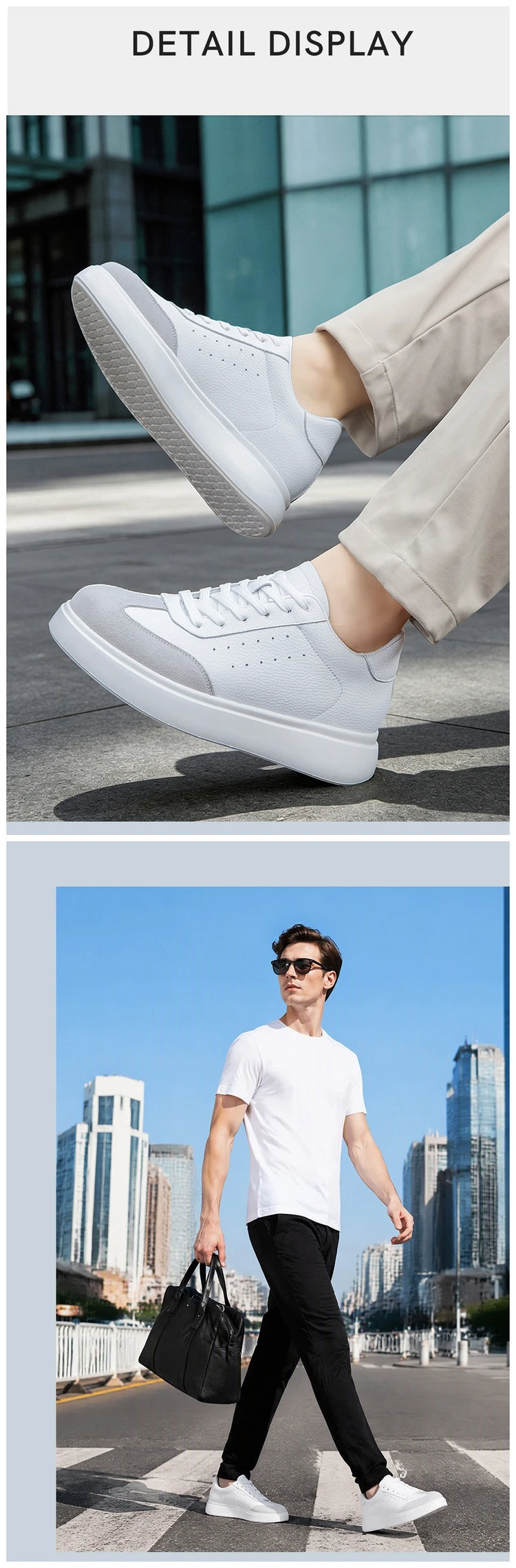 7CM Invisible Height Elevator Shoes for Men Breathable Comfort Leather Casual Sneakers Thick Platform Sole Lace Up Lift Sports