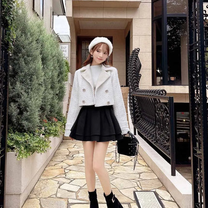 Lautaro Damen-Stufenminirock Frühling Sommer, Schwarz, Süß, Kawaii, Hohe Taille, Cutecore-Kleidung, Japanischer Modestil