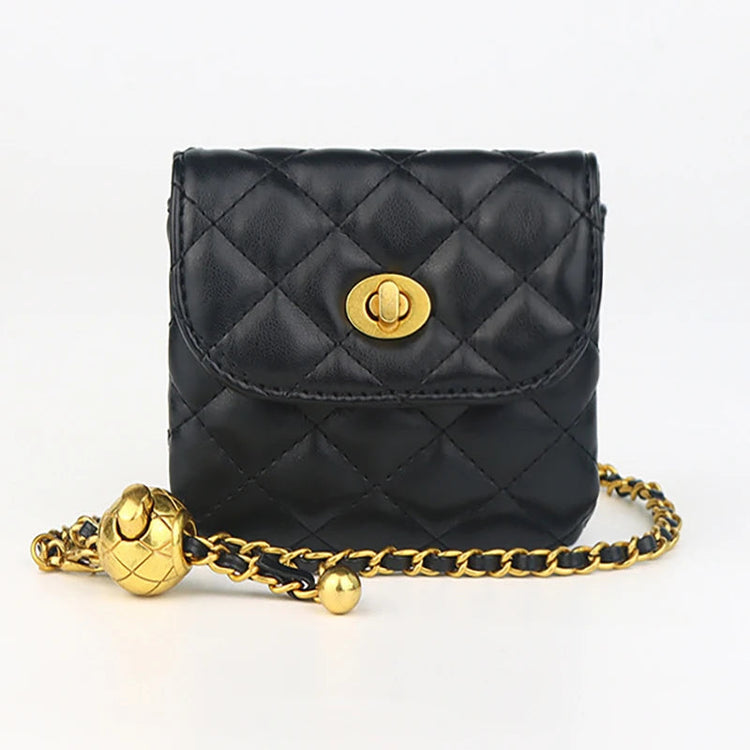 Women's Leather Slanting Belt Bag Detachable Adjustable Chain Strap Shoulder Bag Fashion Wallet Hanging Pouch Belt Bag PlatiNum