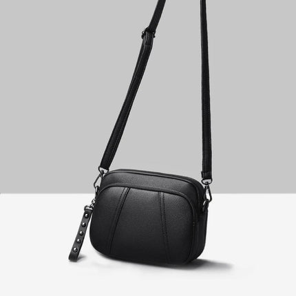 Solid Color Fashionable Rivet Zipper Women's Mobile Phone Bag Simple Soft Leather Shoulder Crossbody Small Square Bag Handbag PlatiNum