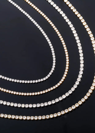 Sparkly Cubic Zirconia Tennis Necklace for Women Rhinestone Choker Minimalist Crystal Chain Stainless Steel Jewelry Accessories PlatiNum