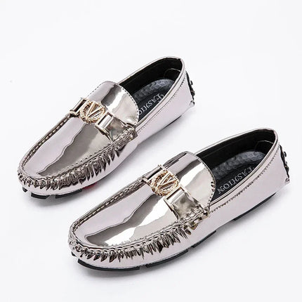 Scarpe Eleganti da Uomo, Mocassini Casual Argento, Taglie Grandi 38-48, Scarpe da Guida alla Moda per Giovani