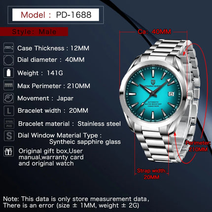 PAGANI DESIGN 2026 Sky Blue 40MM A150 Orologio Meccanico Automatico in Acciaio Inossidabile Impermeabile con Vetro Zaffiro per Uomo