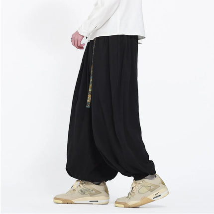 Pantaloni Uomo Oversize Casual Comodi a Gamba Larga, Costume Giapponese con Stampa Ukiyo-e, Pantaloni Trendy con Cintura, Taglie Grandi fino a 5XL