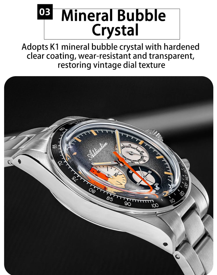 ADDIESDIVE 37mm Men's Luxury Watch 100m Water Resistance K1 Bubble Mirror Glass C3 Luminous Men's Stainless Steel Quartz Watch