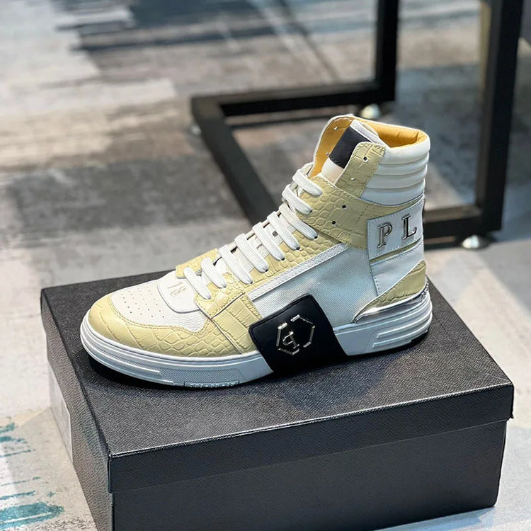 Luxury Designer's Autumn Winter New Men's Sneakers Water Diamond High Top Men's Running Shoes Fashion Leather Casual Short Boots